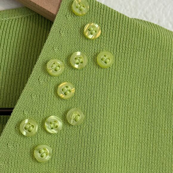 Vintage FINITY Lime Green Button Detail V-Neck Sleeveless Knit Top  L Stretch - Picture 7 of 8